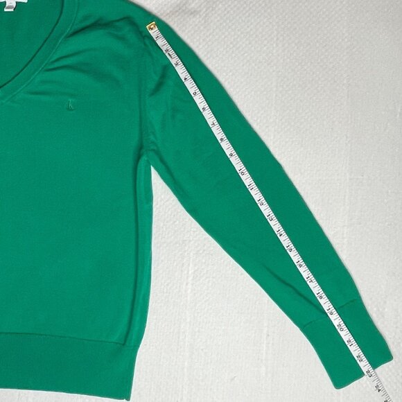 Calvin Klein Jeans Green V-Neck Sweater | Size Large | Classic 100% Cotton Knit - Picture 6 of 7